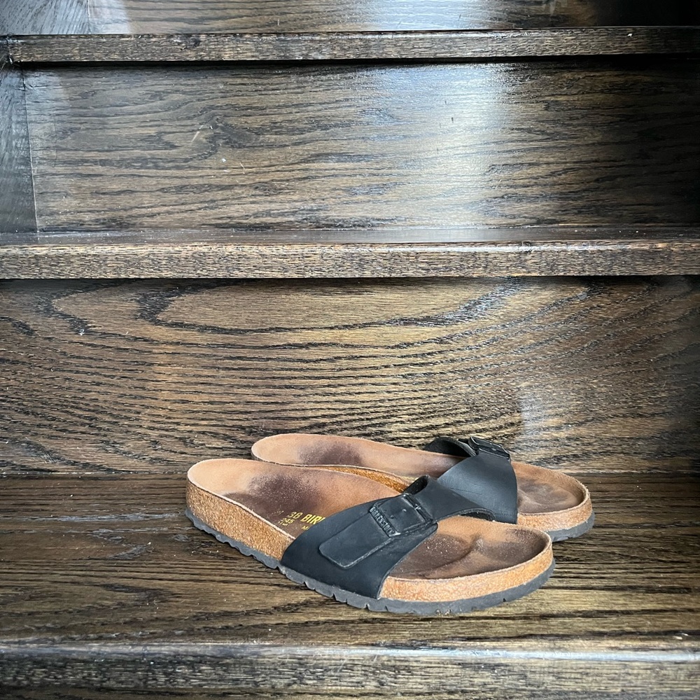 Black Leather Sandals with Cork Sole